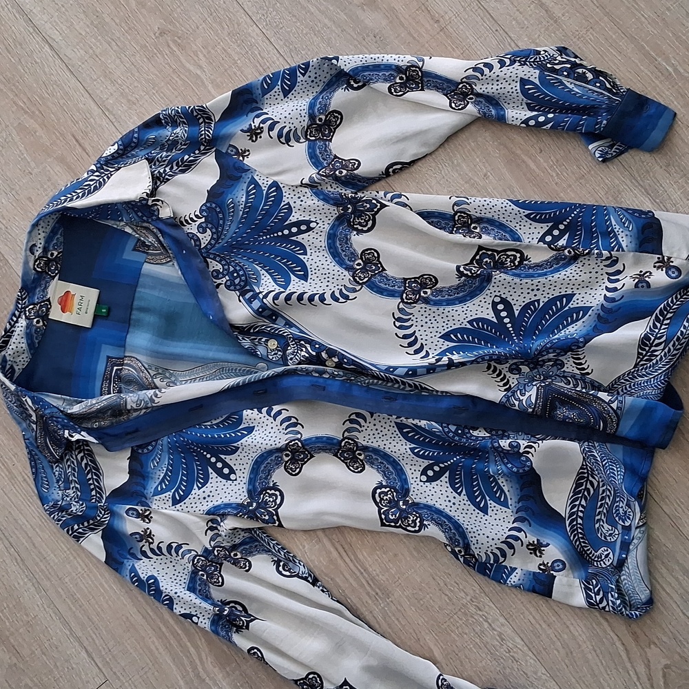 FARM Rio Blue and White Patterned Top